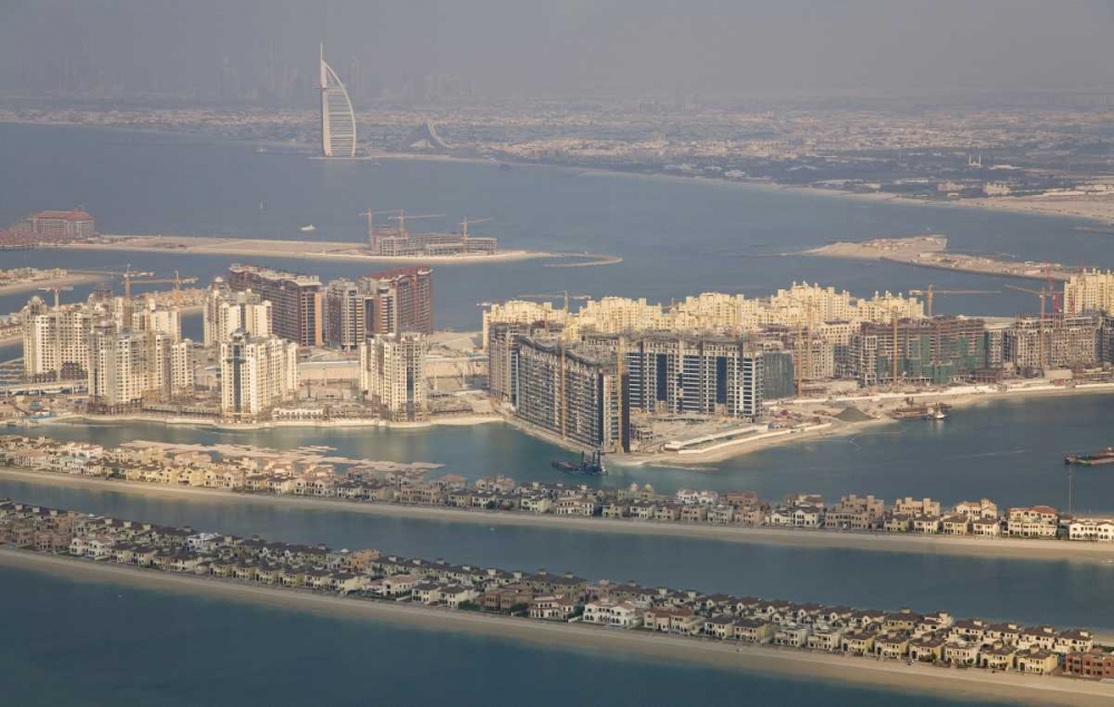 UAE, Dubai Artificial islands line the bay art print by Bill Young for $57.95 CAD