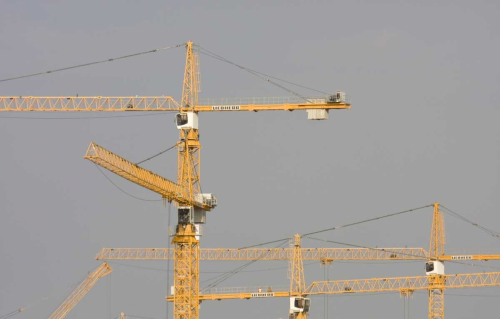 UAE, Dubai, Marina Yellow construction cranes art print by Bill Young for $57.95 CAD