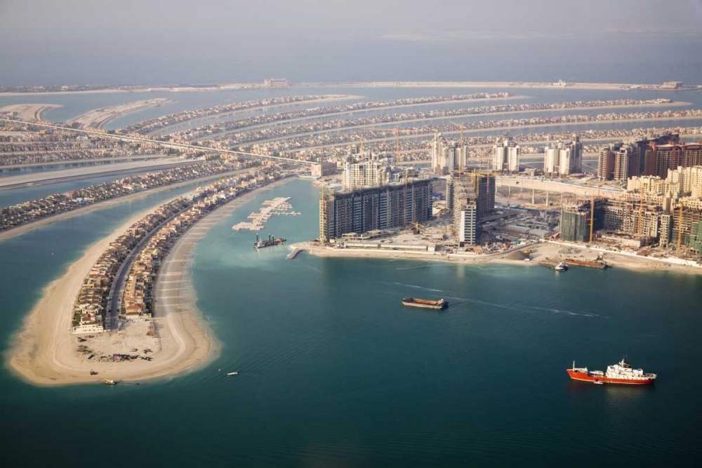 UAE, Dubai Aerial of Palm Jumeirah islands art print by Bill Young for $57.95 CAD
