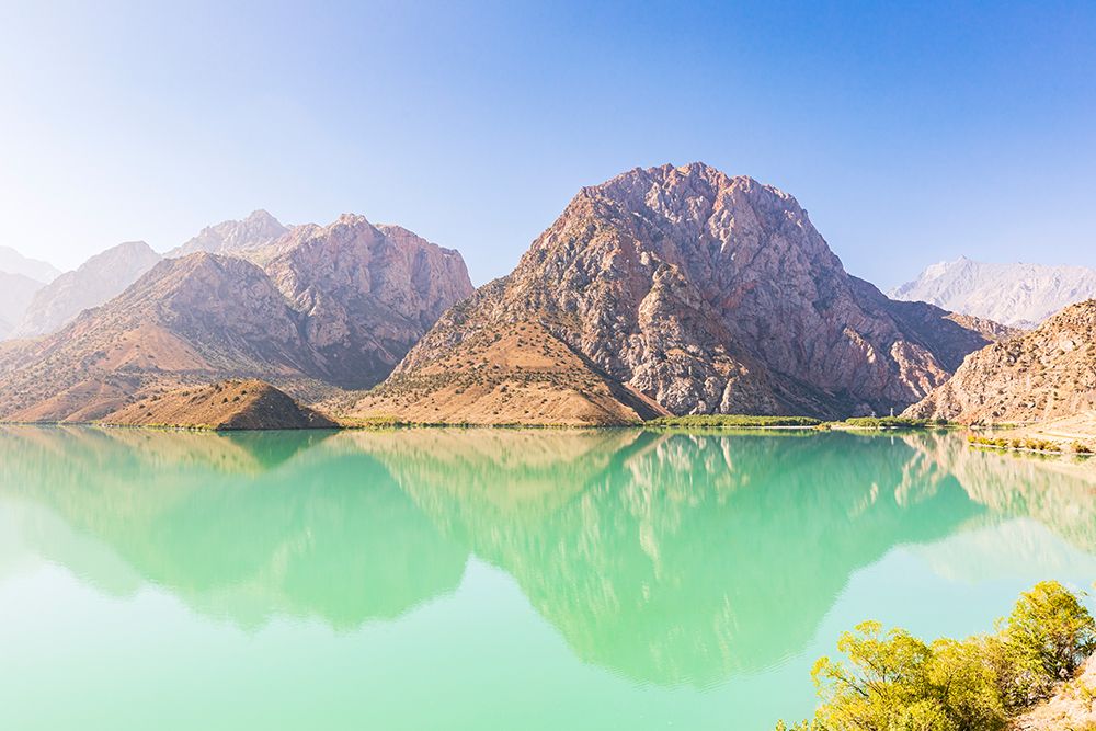 Iskanderkul-Sughd Province-Tajikistan Mountains and blue sky above Iskanderkul Lake art print by Emily Wilson for $57.95 CAD