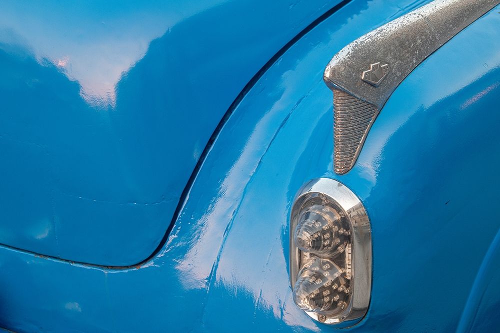 Detail of trunk and rear fender on blue classic American Buick car in Habana-Havana-Cuba art print by Janis Miglavs for $57.95 CAD