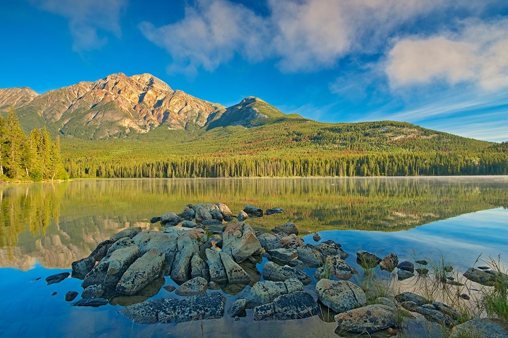 Canada-Alberta-Jasper National Park Pyramid Mountain and reflections on Pyramid Lake art print by Jaynes Gallery for $57.95 CAD