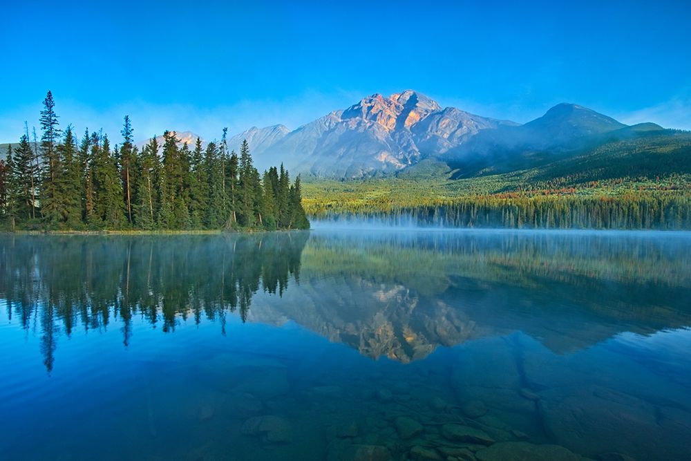 Canada-Alberta-Jasper National Park Mountain and forest reflections in lake art print by Jaynes Gallery for $57.95 CAD