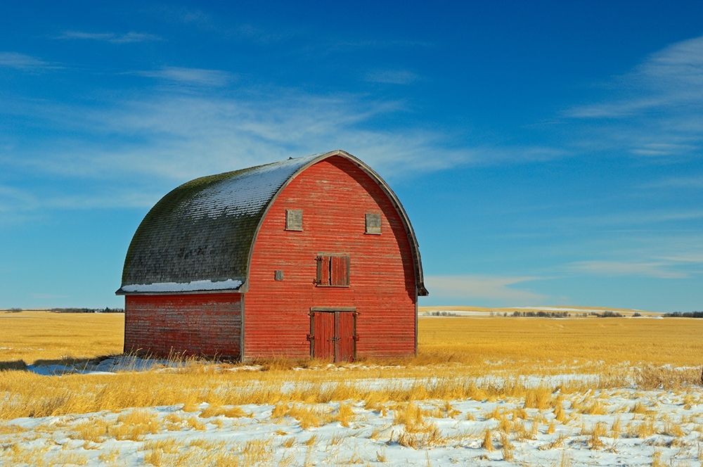 Canada-Alberta-Vulcan Red barn in winter art print by Jaynes Gallery for $57.95 CAD