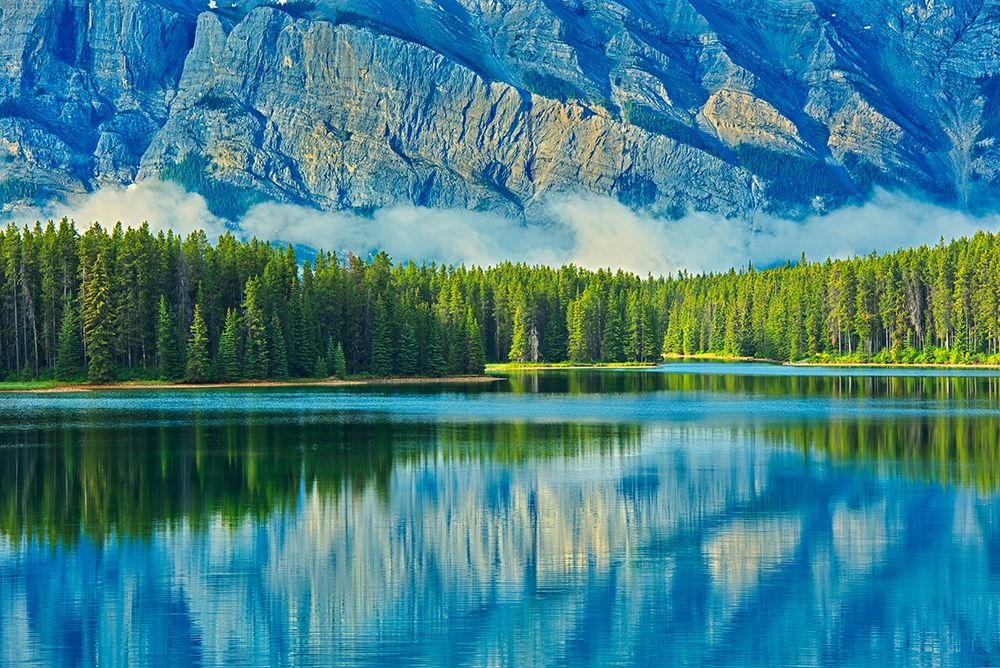 Canada-Alberta-Banff National Park Reflection of Mt Rundle in Two Jack Lake art print by Jaynes Gallery for $57.95 CAD