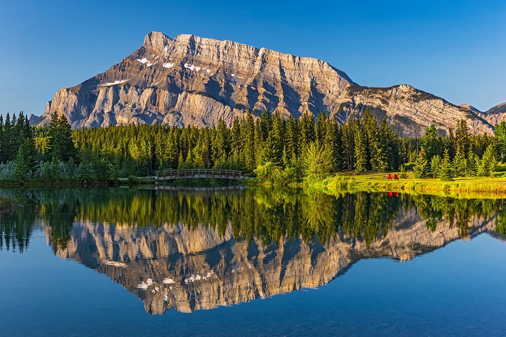 Canada-Alberta-Banff National Park Mt Rundle reflected in Two Jack Lake at sunrise art print by Jaynes Gallery for $57.95 CAD