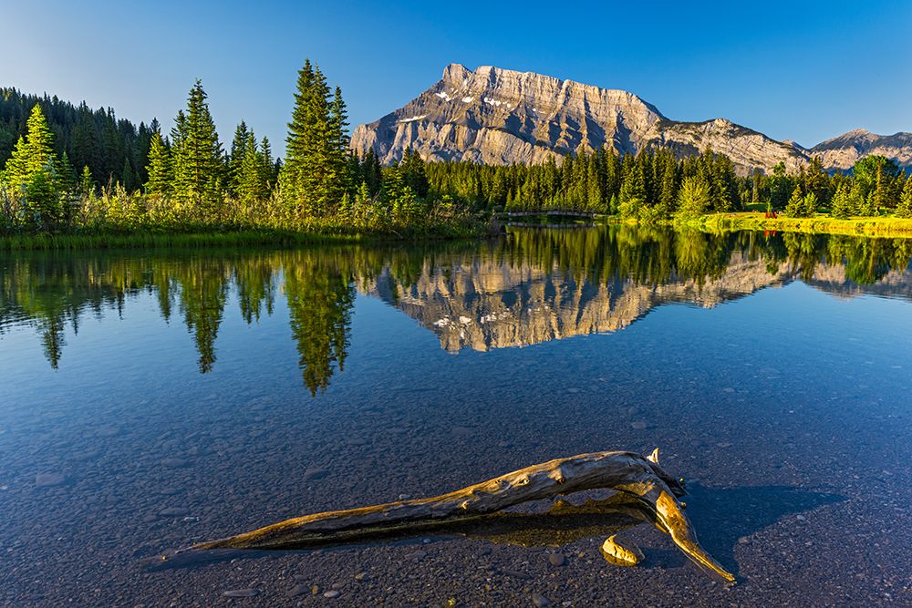 Canada-Alberta-Banff National Park Mt Rundle reflected in Two Jack Lake at sunrise art print by Jaynes Gallery for $57.95 CAD