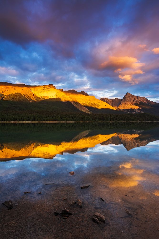 Evening light on Maligne Lake and Sampson Peak-Jasper National Park-Alberta-Canada art print by Russ Bishop for $57.95 CAD