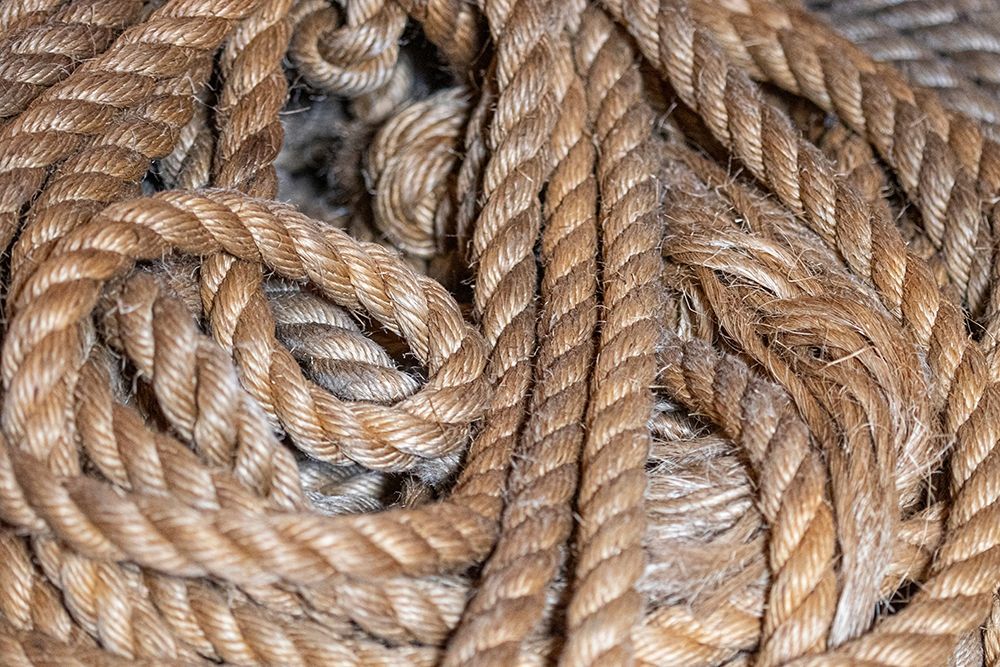 Coiled natural fiber fishing rope used in Nova Scotia fishing vessels art print by Mallorie Ostrowitz for $57.95 CAD