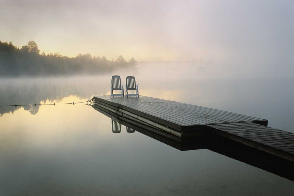 Canada, Ontario, Algonquin PP, Chairs on dock art print by Nancy Rotenberg for $57.95 CAD