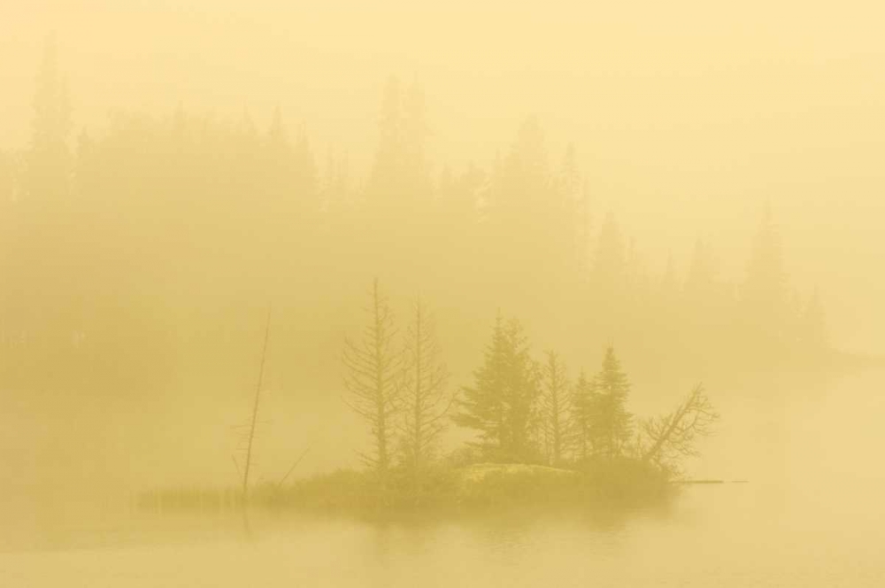 Canada, Ontario Fog on lake with small island art print by Mike Grandmaison for $57.95 CAD