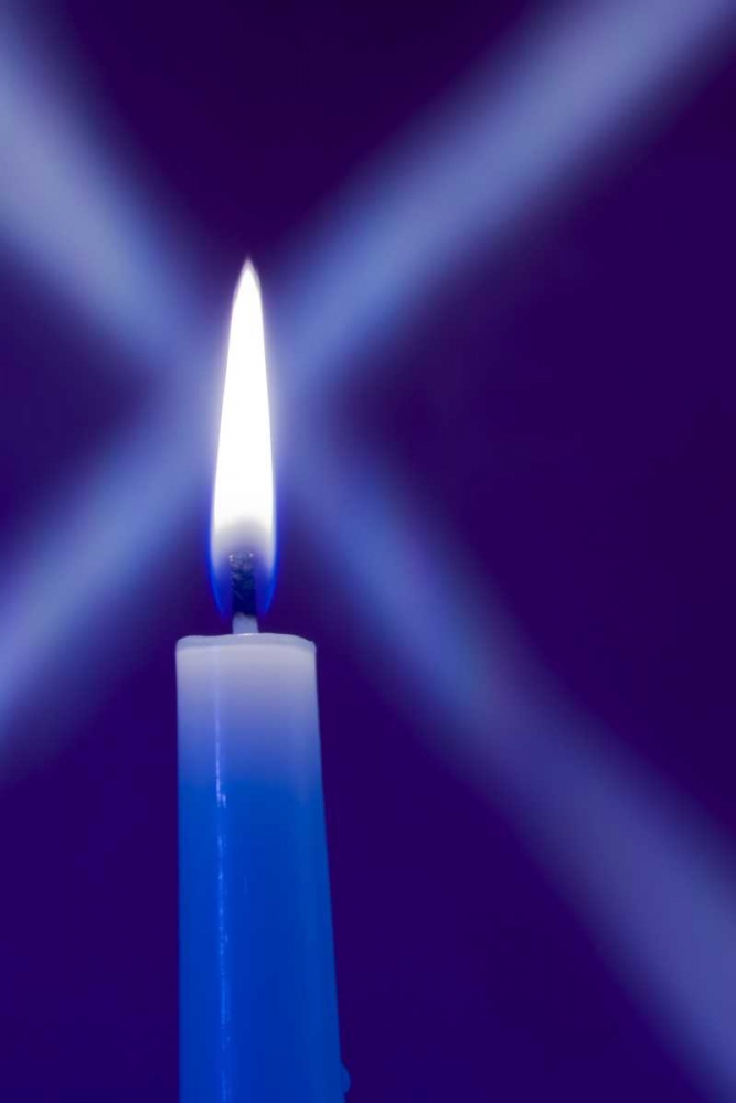 Burning candle with star burst on blue background art print by Wendy Kaveney for $57.95 CAD