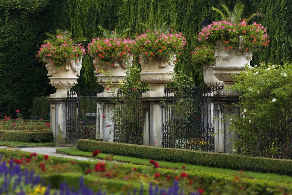 Austria, Salzburg Flower pots at Mirabell Palace art print by Dennis Flaherty for $57.95 CAD