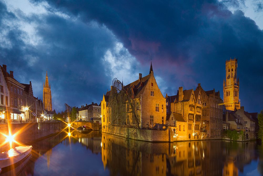 Belgium-Bruges. Buildings reflect in canal at twilight. art print by Jaynes Gallery for $57.95 CAD