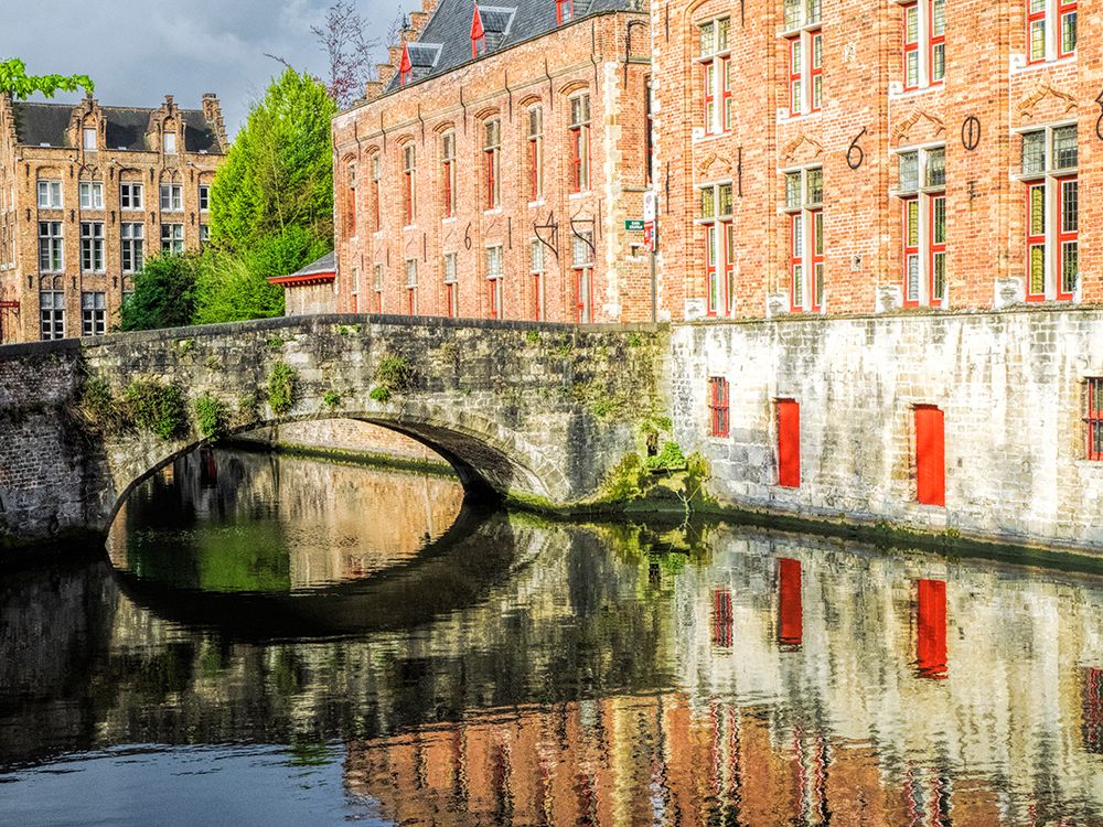Belgium-Brugge. Reflections of medieval buildings along canal. art print by Julie Eggers for $57.95 CAD