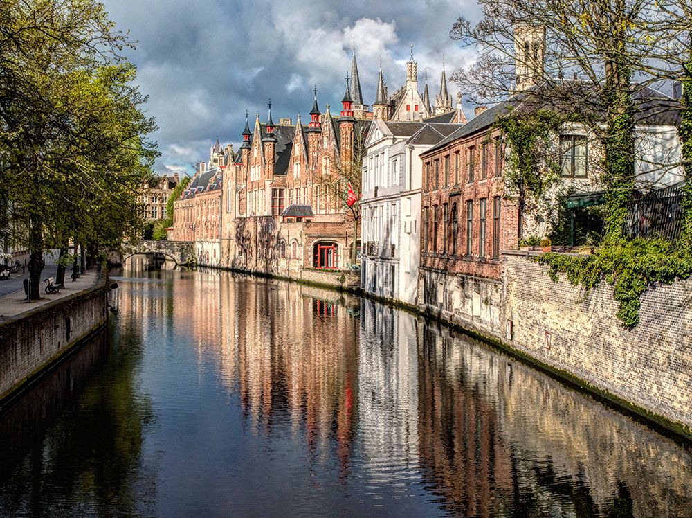Belgium-Bruges. Reflections of medieval buildings along canal. art print by Julie Eggers for $57.95 CAD