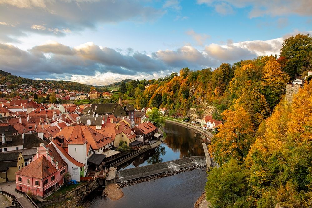 Looking down onto the village of Cesky Krumlov-Czech Republic art print by Chuck Haney for $57.95 CAD