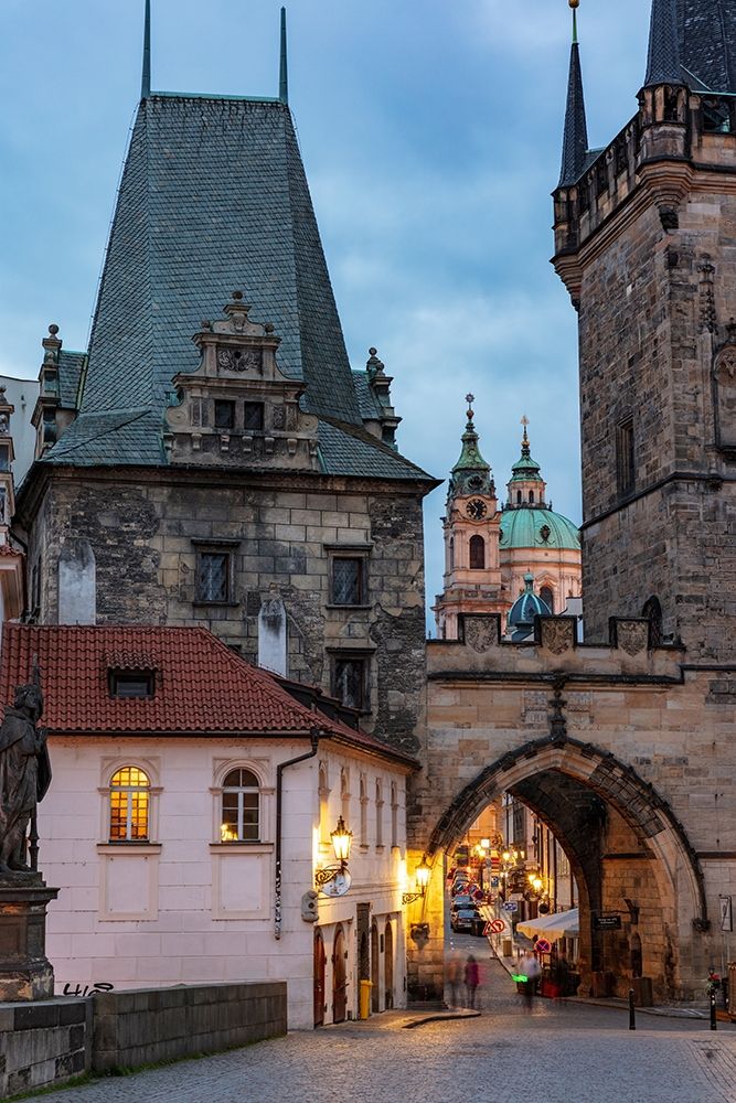 Arch of Lesser Town Bridge Tower on Charles Bridge with St Nicholas Church in Prague-Czech Republic art print by Chuck Haney for $57.95 CAD