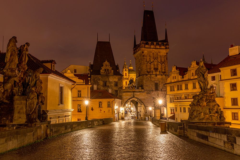 Arch of Lesser Town Bridge Tower on Charles Bridge with St. Nicholas Church in Prague. art print by Chuck Haney for $57.95 CAD