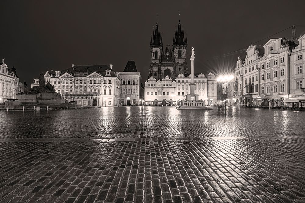 Tyn Church at dawn on wet cobblestones in Old Town Square in Prague-Czech Republic art print by Chuck Haney for $57.95 CAD