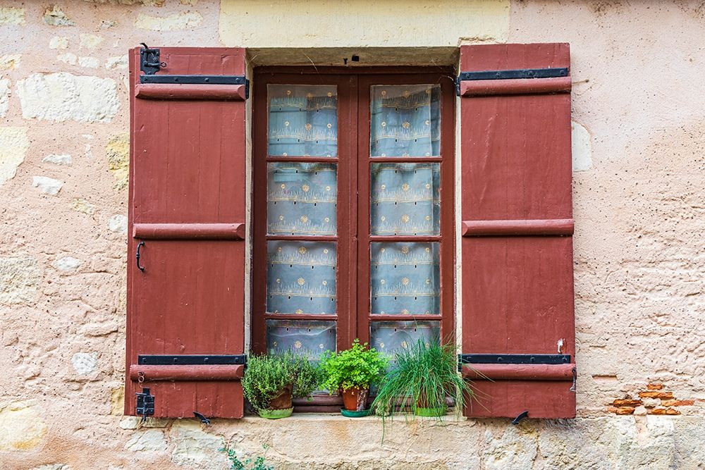 France-Dordogne-Hautefort A brown shuttered window on a house in the town of Hautefort art print by Emily Wilson for $57.95 CAD