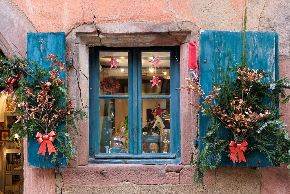 Riquewihr-France Village established 1400s in Alsace Region Window decorated Christmas ornaments art print by Julien McRoberts for $57.95 CAD