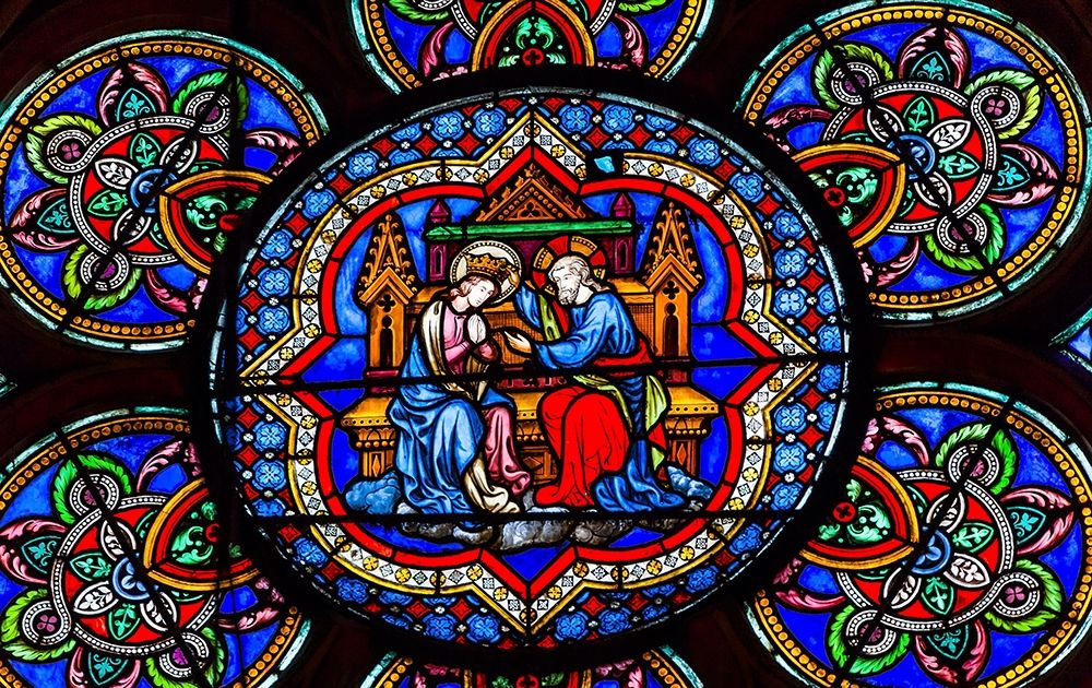 Virgin Mary-Jesus Christ stained glass-Notre Dame Cathedral-Paris-France  art print by William Perry for $57.95 CAD