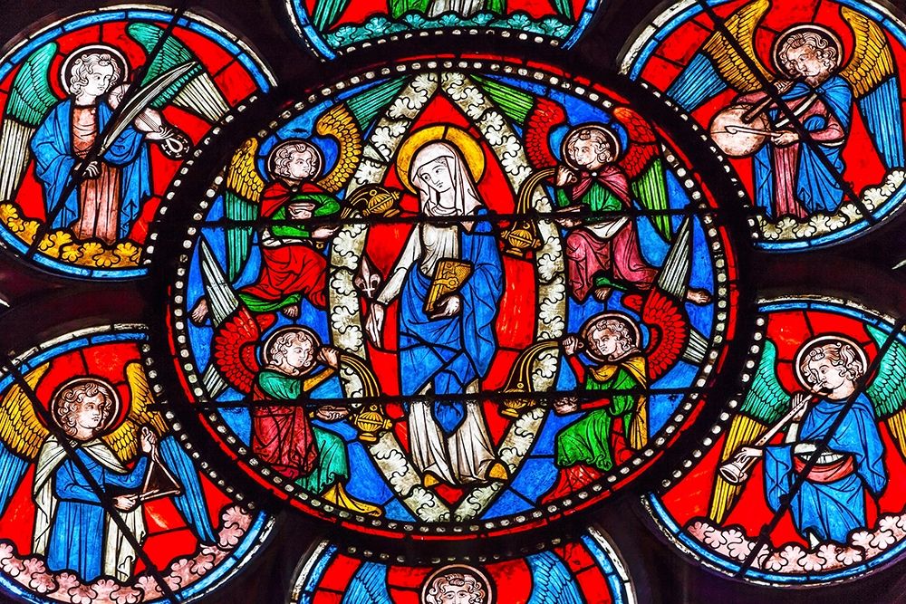 Virgin Mary-Angels stained glass-Notre Dame Cathedral-Paris-France  art print by William Perry for $57.95 CAD