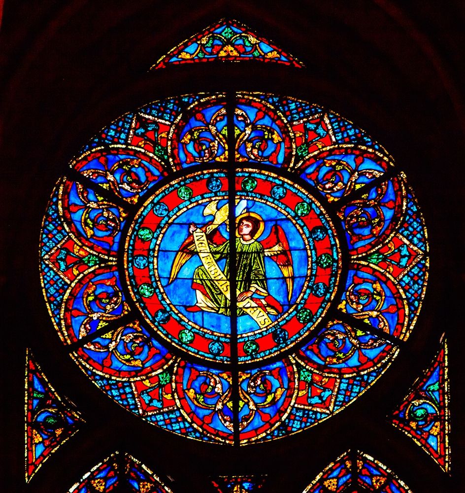 Angel stained glass-Notre Dame Cathedral-Paris-France  art print by William Perry for $57.95 CAD