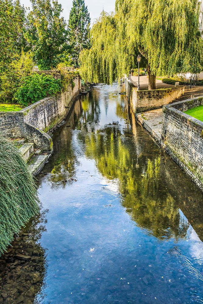 Colorful old buildings- Park Aure River reflection- Bayeux- Normandy- France art print by William Perry for $57.95 CAD