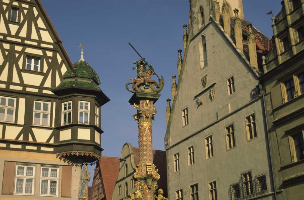 Germany, Rothenburg, Statue in the town suare art print by Steve Satushek for $57.95 CAD