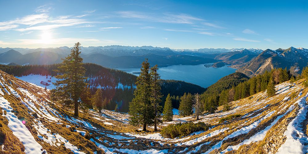 View from Mt-Jochberg near lake Walchensee towards lake Walchensee-Wetterstein mountain range and K art print by Martin Zwick for $57.95 CAD