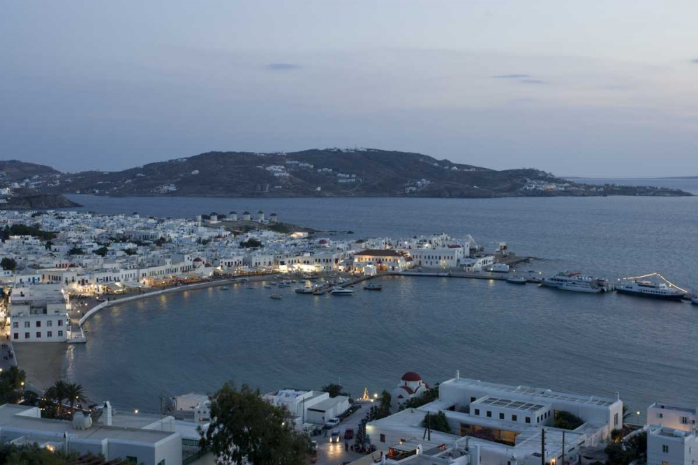 Greece, Mykonos, Hora Evening overlooking harbor art print by Bill Young for $57.95 CAD