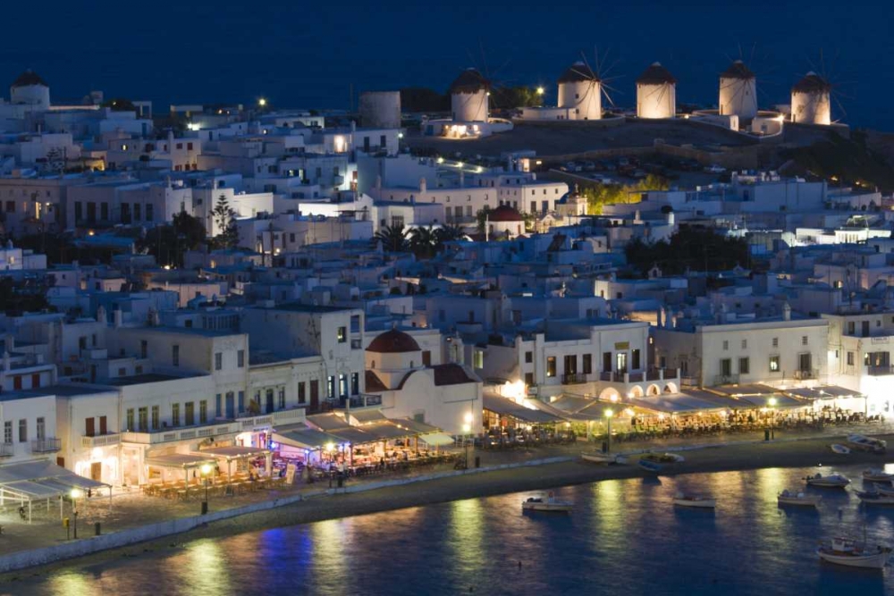 Greece, Hora Night view overlooking harbor art print by Bill Young for $57.95 CAD