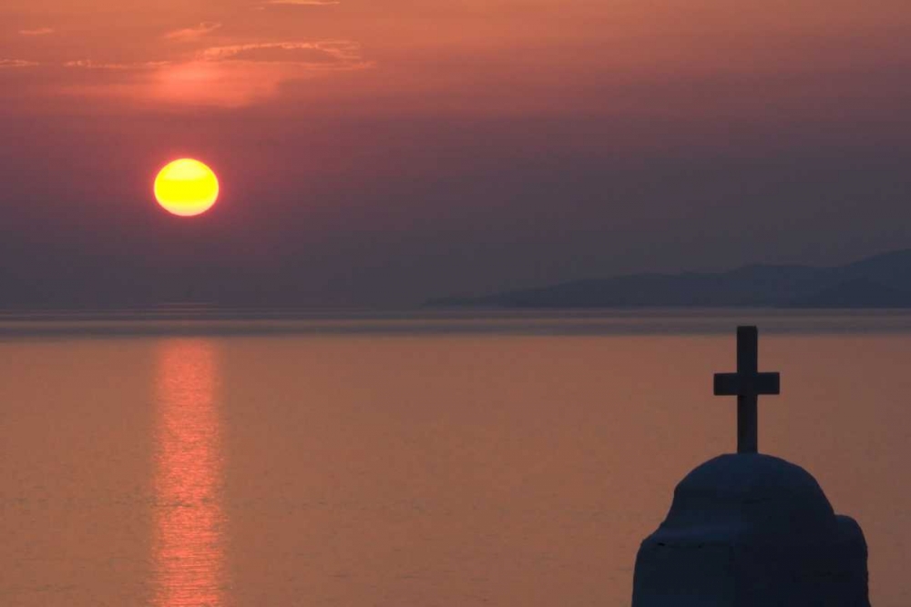 Greece, Mykonos Greek Orthodox church, sunset art print by Bill Young for $57.95 CAD
