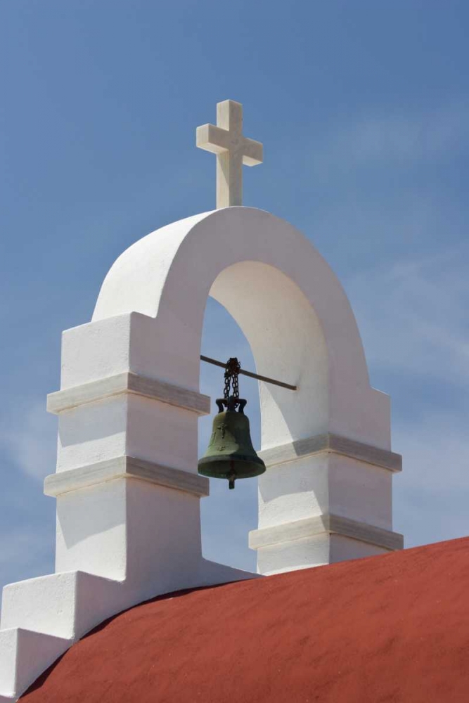 Greece, Mykonos, Hora White bell tower of church art print by Bill Young for $57.95 CAD