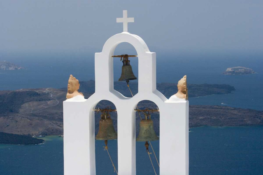 Greece, Santorini Church bell tower with sea art print by Bill Young for $57.95 CAD