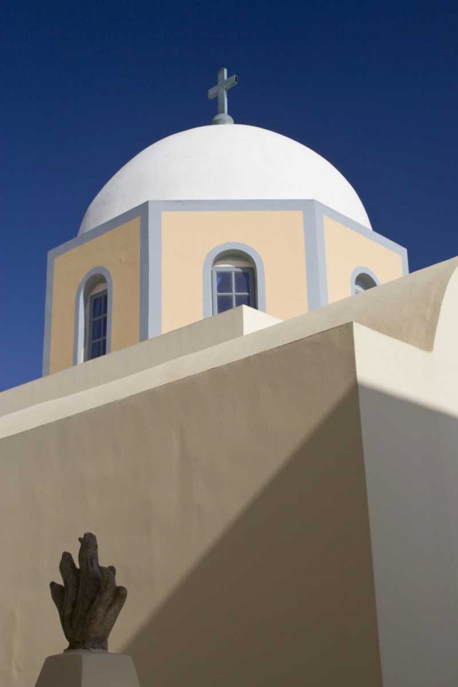 Greece, Santorini Church dome against blue sky art print by Bill Young for $57.95 CAD