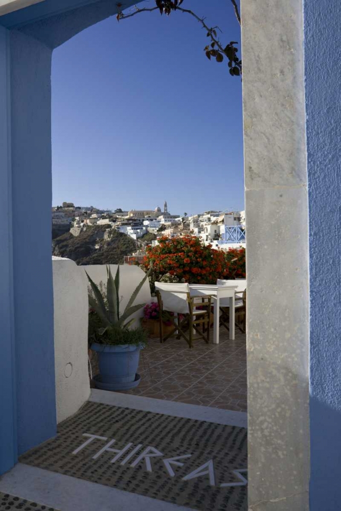 Greece, Santorini Doorway to balcony tables art print by Bill Young for $57.95 CAD