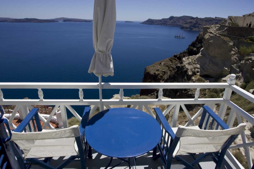 Greece, Santorini Balcony overlooking Aegean Sea art print by Bill Young for $57.95 CAD