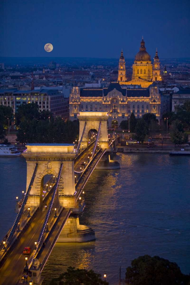 Hungary, Budapest Chain Bridge lit at night art print by Jim Zuckerman for $57.95 CAD
