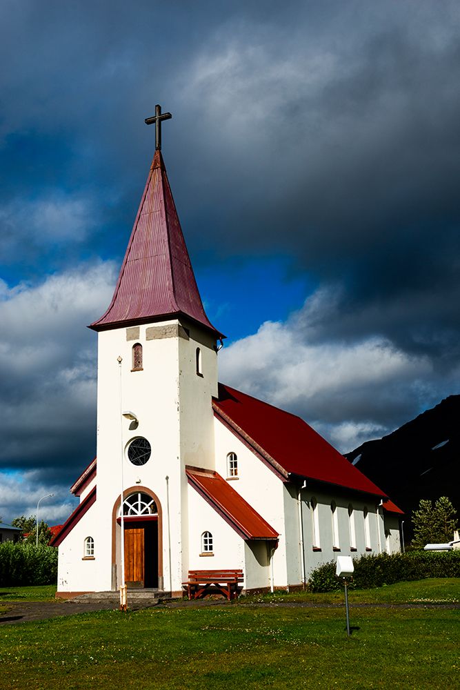 Flateyri, Iceland. Church in the small village of Flateyri, in Onundarfjordur. art print by Alison Wright for $57.95 CAD