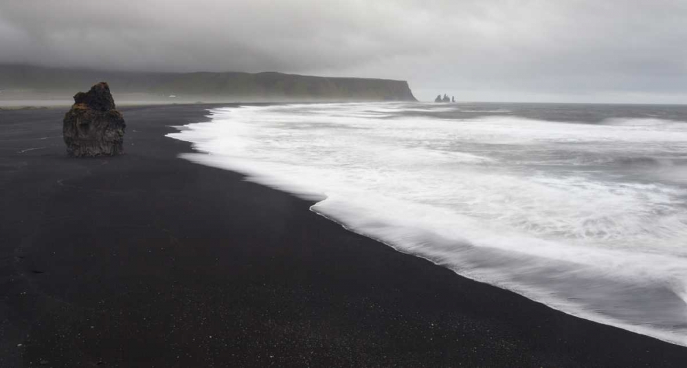 Iceland, Vik black sand beach on rainy day art print by Bill Young for $57.95 CAD