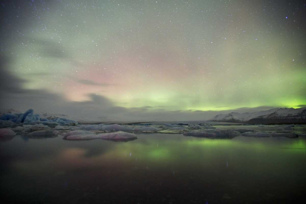 Iceland, Jokulsarlon Aurora lights over a lagoon art print by Josh Anon for $57.95 CAD