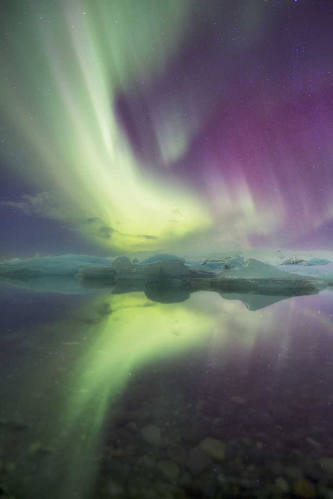 Iceland, Jokulsarlon Aurora lights over a lagoon art print by Josh Anon for $57.95 CAD
