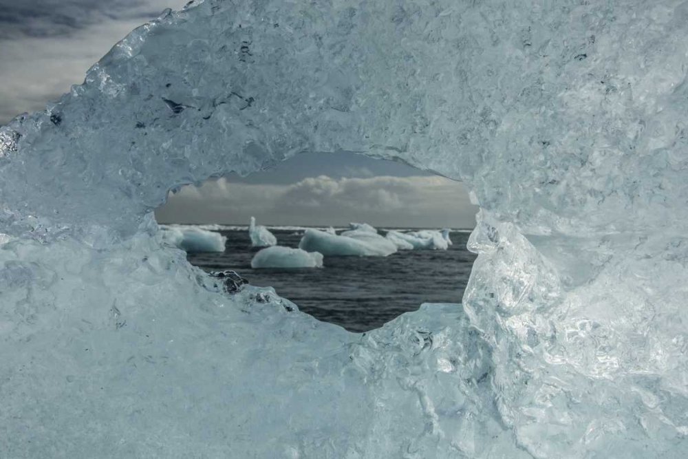 Iceland Icebergs viewed through hole in ice art print by Cathy and Gordon Illg for $57.95 CAD