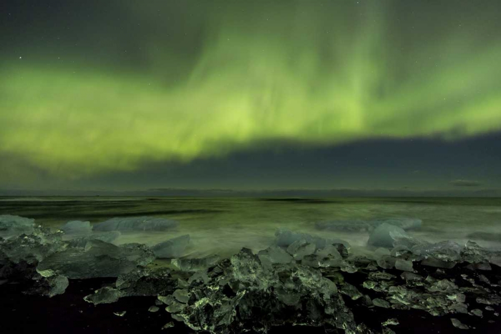 Iceland, Jokulsarlon Aurora borealis and ocean art print by Bill Young for $57.95 CAD