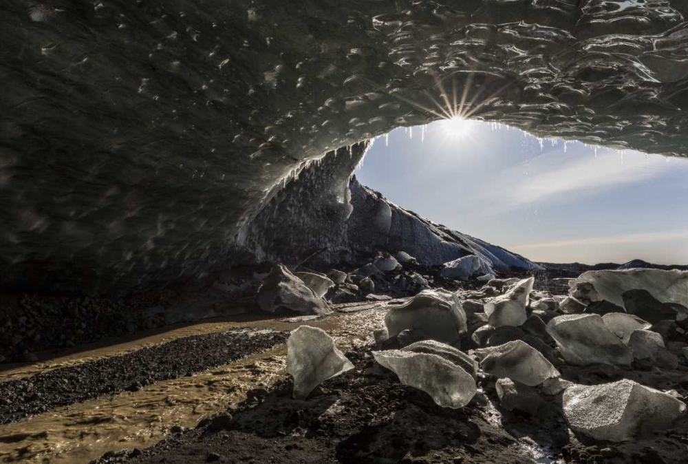 Iceland Sunburst at ice cave entrance art print by Bill Young for $57.95 CAD