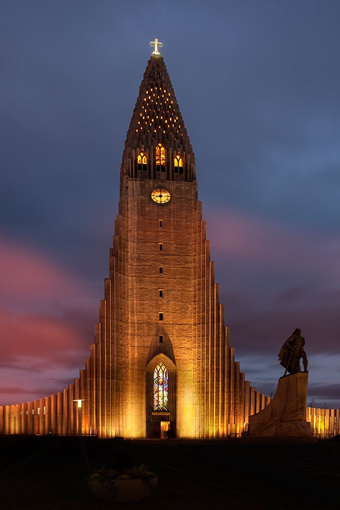 Reykjavik-Iceland Hallgrimskirkja church with statue of Leif Erikson art print by Steve Mohlenkamp for $57.95 CAD