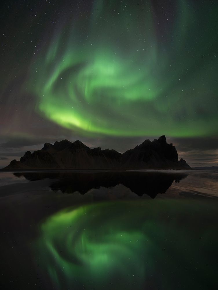 Northern Lights above Vestrahorn beach near Hofn in the southeast of Iceland art print by Steve Mohlenkamp for $57.95 CAD
